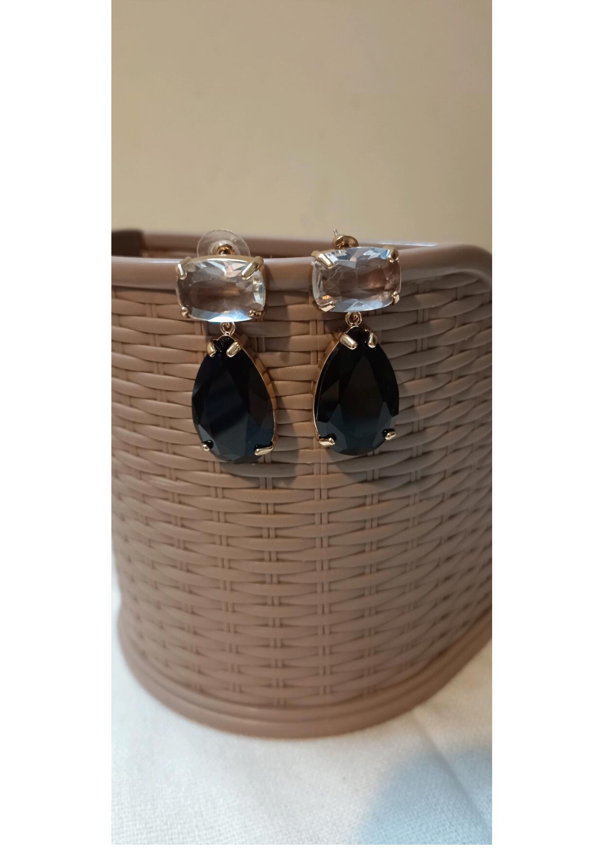 BLACK CRYSTAL AMERICAN DIAMOND DANGLER EARRINGS