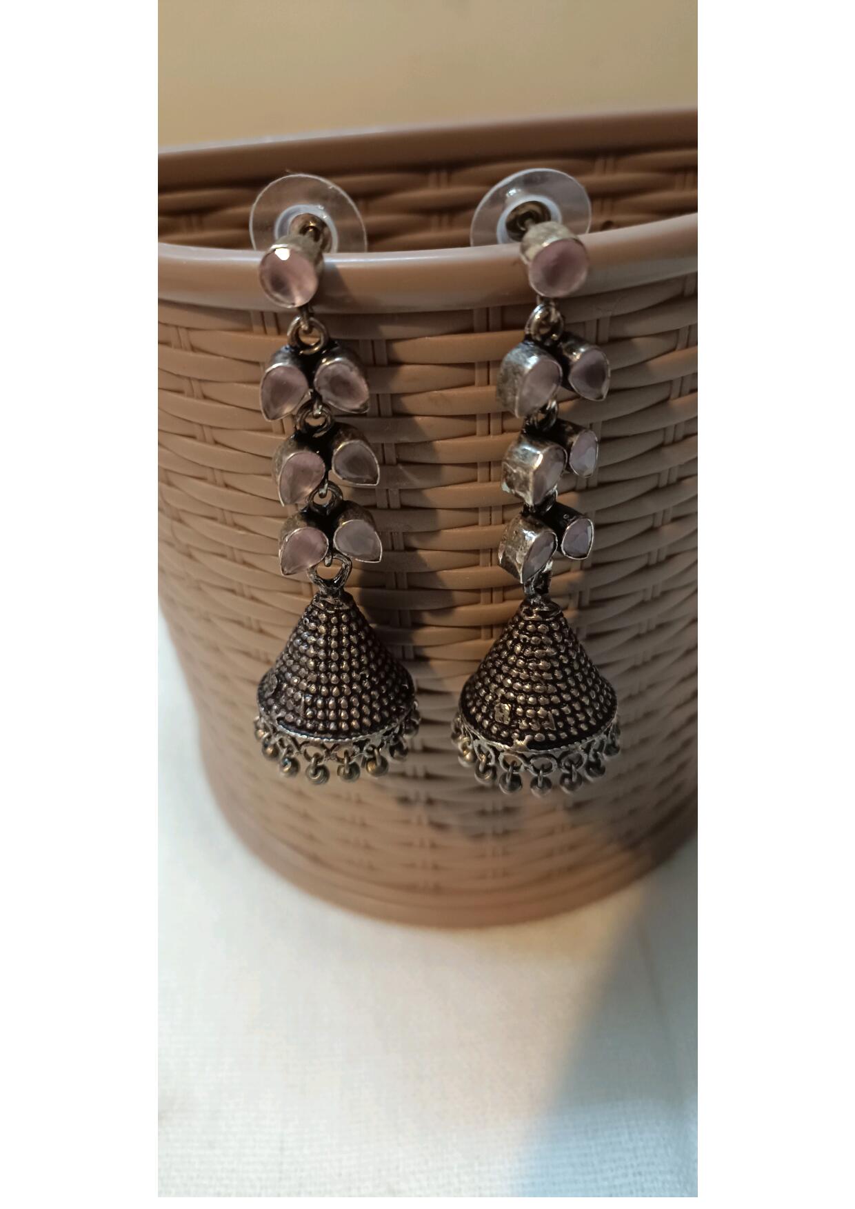 ANTIQUE BLUSH OXIDISED JHUMKI EARRINGS