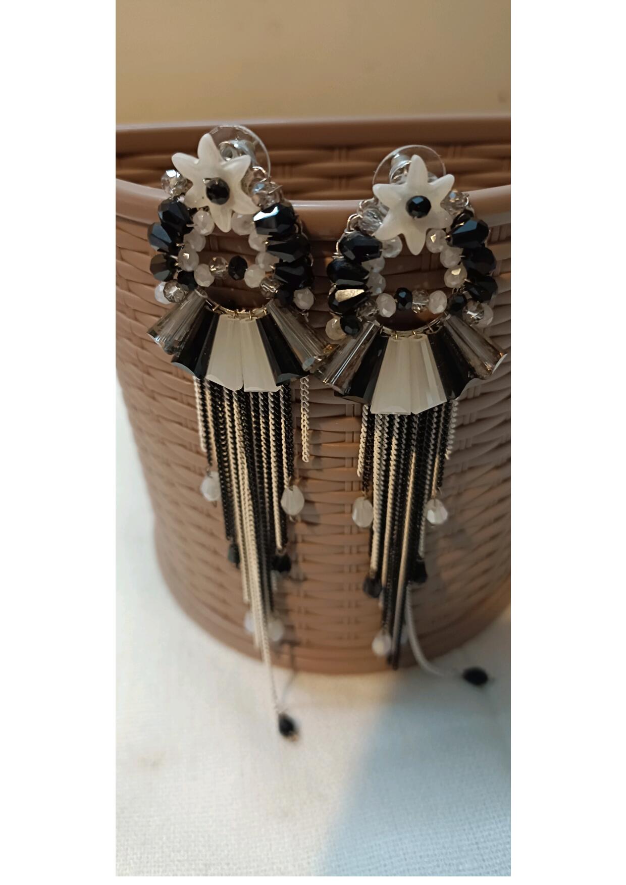 BLACK & WHITE CRYSTAL DANGLER EARRINGS