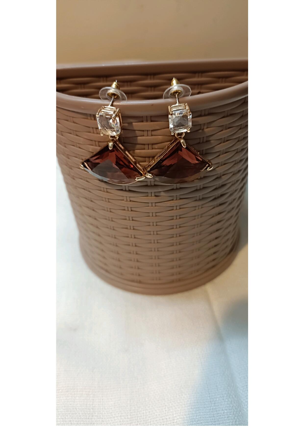 WHITE & BROWN AMERICAN DIAMOND DANGLER EARRINGS