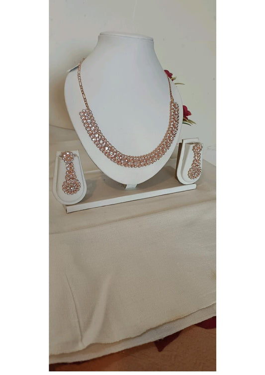 BLUSH PINK AMERICAN DIAMOND ETHNIC NECKLACE SET