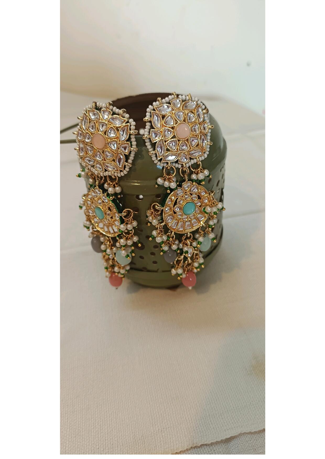 MULTICOLOUR KUNDAN BEAD PEARL ETHNIC DANGLER EARRINGS