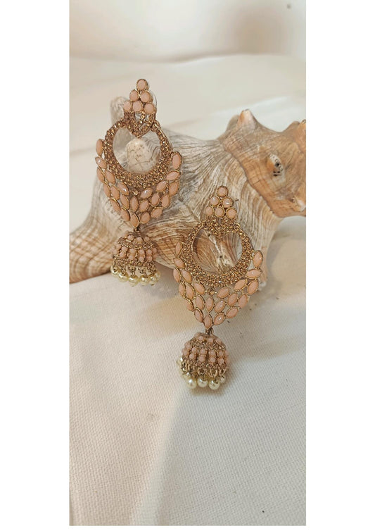 LIGHT PINK KUNDAN ETHNIC CHANDBALI EARRINGS