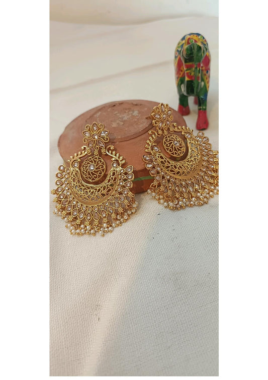 GOLDEN PEARL CHANDBALI ETHNIC EARRINGS