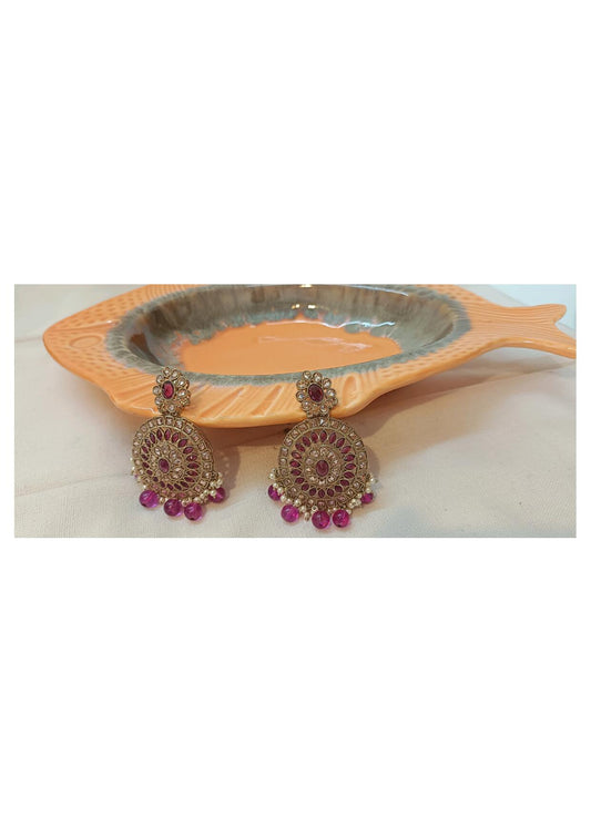 PURPLE KUNDAN PEARL CHANDBALI ETHNIC EARRINGS