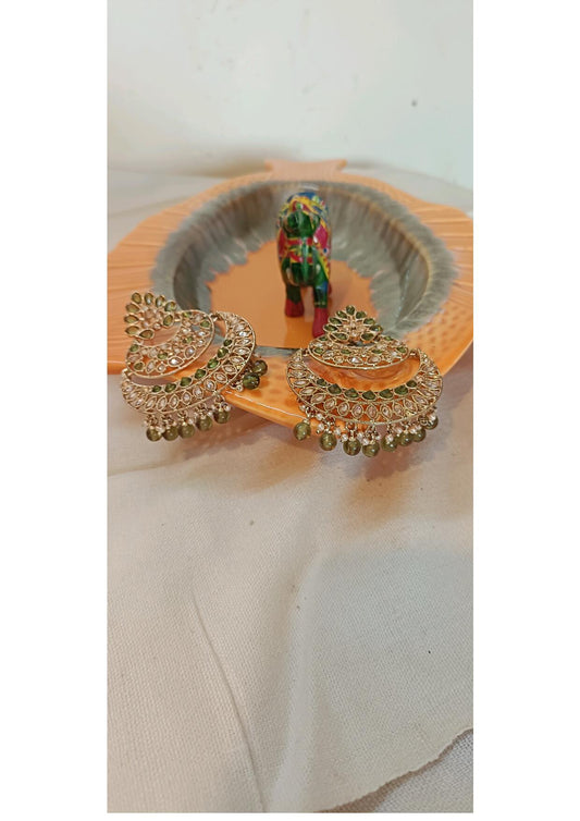 MEHENDI GREEN GOLD CHANDBALI ETHNIC EARRINGS