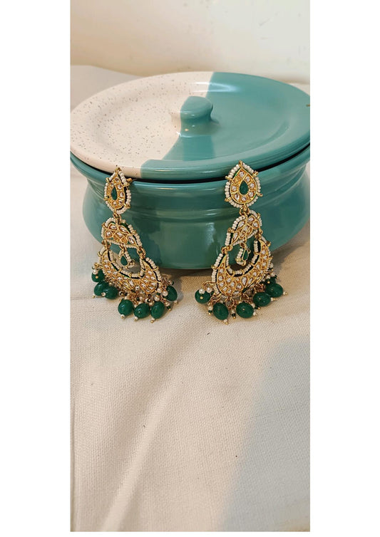 EMERALD PEARL KUNDAN ETHNIC CHANDBALI EARRINGS