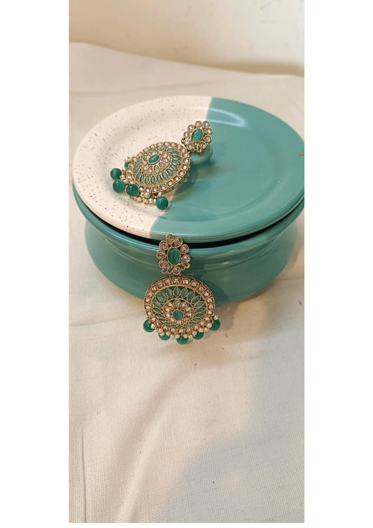 EMERALD PEARL KUNDAN ETHNIC CHANDBALI EARRINGS