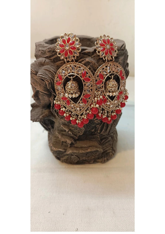 CORAL MEENA ETHNIC CHANDBALI EARRINGS