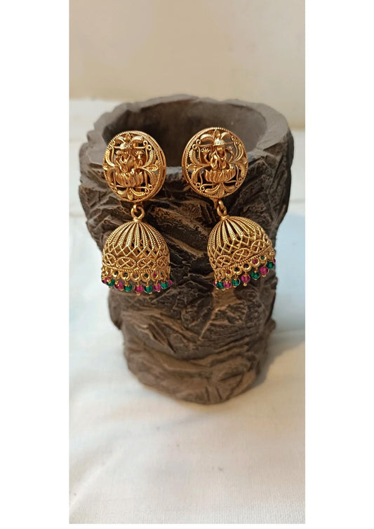 GOLDEN LAKSHMI MULTI COLOUR ETHNIC JHUMKI EARRINGS