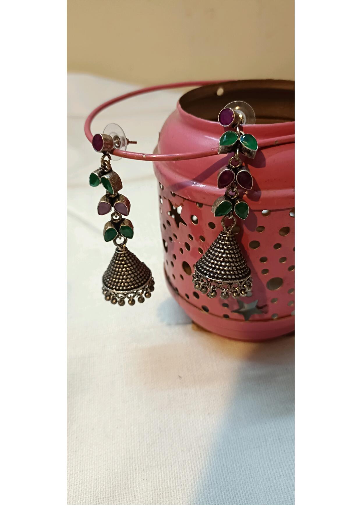 ANTIQUE BLUSH OXIDISED JHUMKI EARRINGS