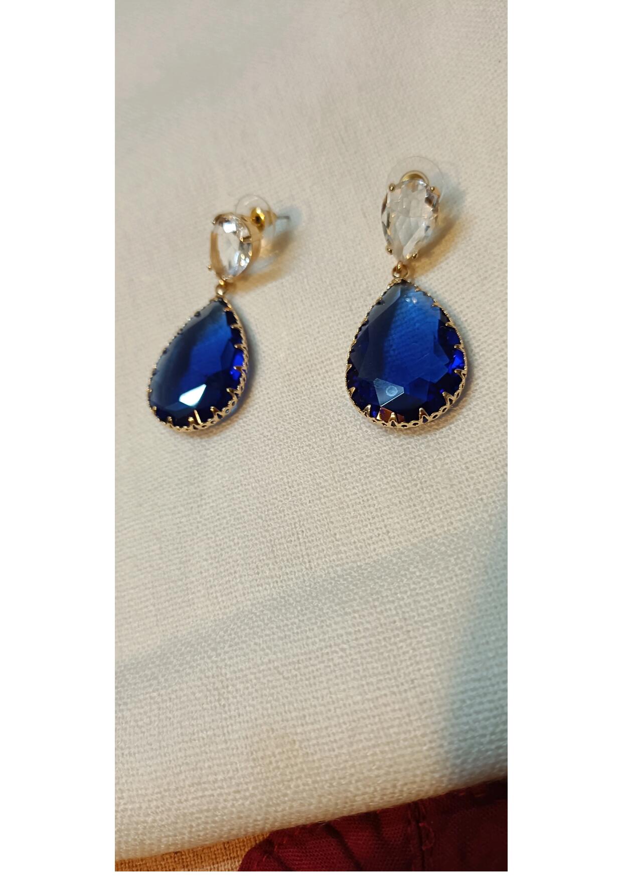 NAVY BLUE ZIRCONIA AMERICAN DIAMOND DANGLER EARRINGS