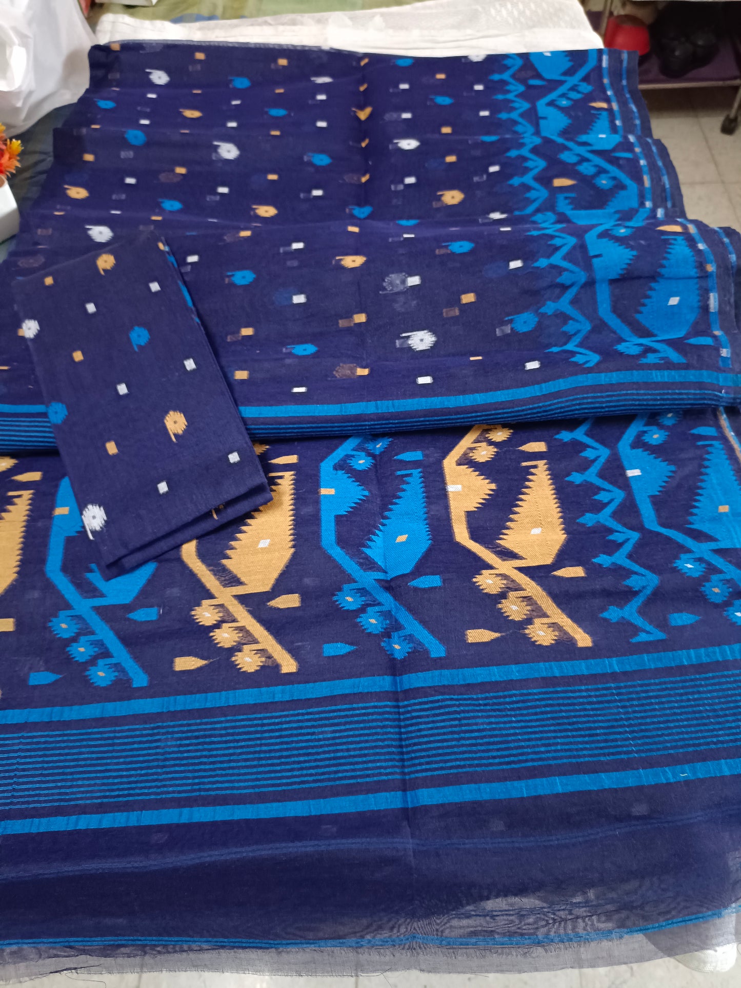 Navy blue heavy work dhakai jamdani Pujo Special Saree