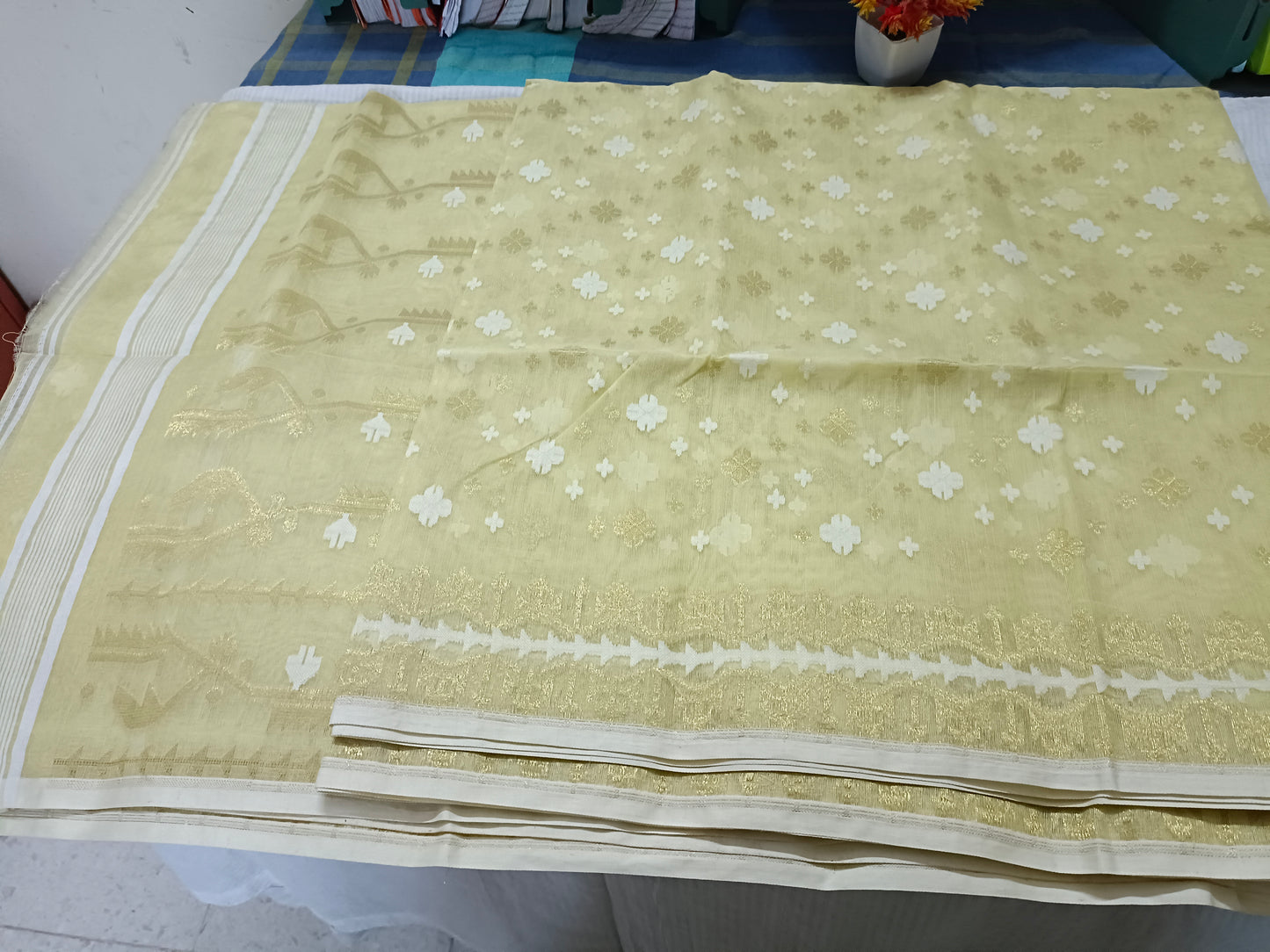 Light Green with zari work dhakai jamdani cotton saree