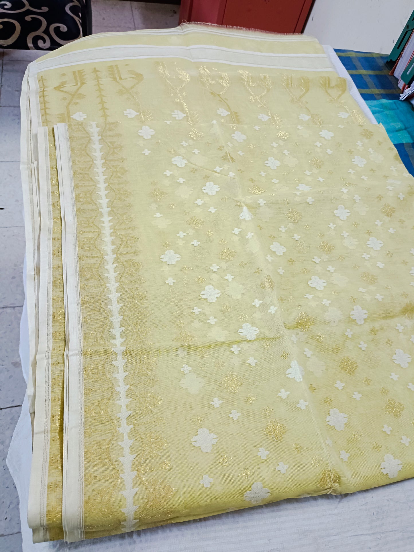 Light Green with zari work dhakai jamdani cotton saree